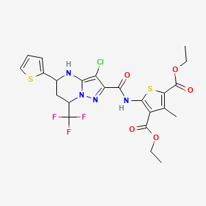 molecular formula C23H22ClF3N4O5S2 B4897646 diethyl 5-({[3-chloro-5-(2-thienyl)-7-(trifluoromethyl)-4,5,6,7-tetrahydropyrazolo[1,5-a]pyrimidin-2-yl]carbonyl}amino)-3-methyl-2,4-thiophenedicarboxylate 