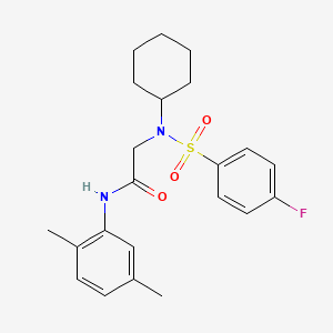 molecular formula C22H27FN2O3S B4897662 N~2~-cyclohexyl-N~1~-(2,5-dimethylphenyl)-N~2~-[(4-fluorophenyl)sulfonyl]glycinamide 