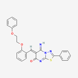 molecular formula C26H20N4O3S B4898008 5-imino-6-[2-(2-phenoxyethoxy)benzylidene]-2-phenyl-5,6-dihydro-7H-[1,3,4]thiadiazolo[3,2-a]pyrimidin-7-one 
