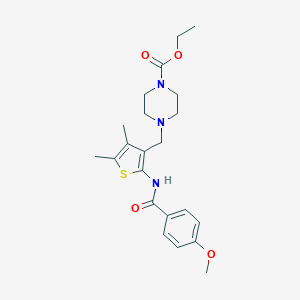 molecular formula C22H29N3O4S B489817 Ethyl 4-((2-(4-methoxybenzamido)-4,5-dimethylthiophen-3-yl)methyl)piperazine-1-carboxylate CAS No. 690641-71-5