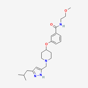 molecular formula C23H34N4O3 B4898216 3-({1-[(5-isobutyl-1H-pyrazol-3-yl)methyl]-4-piperidinyl}oxy)-N-(2-methoxyethyl)benzamide 