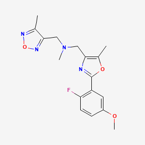 molecular formula C17H19FN4O3 B4898576 1-[2-(2-fluoro-5-methoxyphenyl)-5-methyl-1,3-oxazol-4-yl]-N-methyl-N-[(4-methyl-1,2,5-oxadiazol-3-yl)methyl]methanamine 