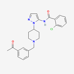 molecular formula C24H25ClN4O2 B4898723 N-{1-[1-(3-acetylbenzyl)-4-piperidinyl]-1H-pyrazol-5-yl}-2-chlorobenzamide 