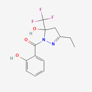 molecular formula C13H13F3N2O3 B4899029 3-ethyl-1-(2-hydroxybenzoyl)-5-(trifluoromethyl)-4,5-dihydro-1H-pyrazol-5-ol 
