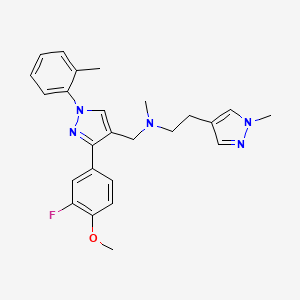 molecular formula C25H28FN5O B4899199 N-{[3-(3-fluoro-4-methoxyphenyl)-1-(2-methylphenyl)-1H-pyrazol-4-yl]methyl}-N-methyl-2-(1-methyl-1H-pyrazol-4-yl)ethanamine 