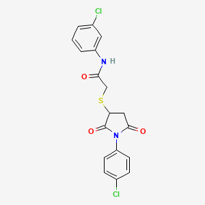 molecular formula C18H14Cl2N2O3S B4899268 N-(3-chlorophenyl)-2-{[1-(4-chlorophenyl)-2,5-dioxo-3-pyrrolidinyl]thio}acetamide 