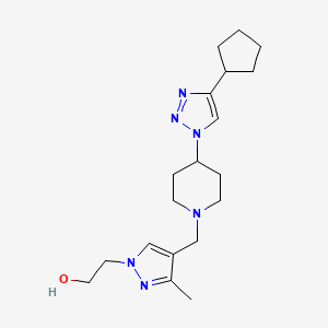 molecular formula C19H30N6O B4899588 2-(4-{[4-(4-cyclopentyl-1H-1,2,3-triazol-1-yl)-1-piperidinyl]methyl}-3-methyl-1H-pyrazol-1-yl)ethanol trifluoroacetate (salt) 