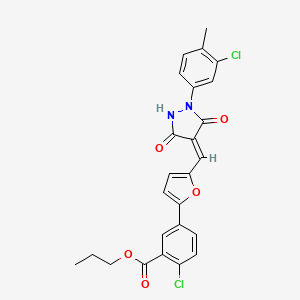 propyl 2-chloro-5-[5-[(E)-[1-(3-chloro-4-methylphenyl)-3,5-dioxopyrazolidin-4-ylidene]methyl]furan-2-yl]benzoate