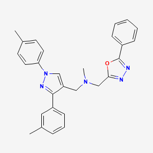 molecular formula C28H27N5O B4900379 N-methyl-1-[3-(3-methylphenyl)-1-(4-methylphenyl)-1H-pyrazol-4-yl]-N-[(5-phenyl-1,3,4-oxadiazol-2-yl)methyl]methanamine 