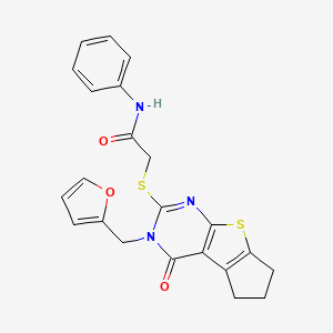 molecular formula C22H19N3O3S2 B4900947 2-{[3-(2-furylmethyl)-4-oxo-3,5,6,7-tetrahydro-4H-cyclopenta[4,5]thieno[2,3-d]pyrimidin-2-yl]thio}-N-phenylacetamide 