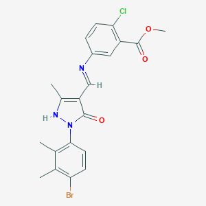 molecular formula C21H19BrClN3O3 B490097 methyl 5-({[1-(4-bromo-2,3-dimethylphenyl)-3-methyl-5-oxo-1,5-dihydro-4H-pyrazol-4-ylidene]methyl}amino)-2-chlorobenzoate 