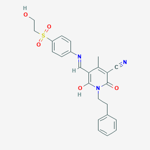 5-({4-[(2-Hydroxyethyl)sulfonyl]anilino}methylene)-4-methyl-2,6-dioxo-1-(2-phenylethyl)-1,2,5,6-tetrahydro-3-pyridinecarbonitrile