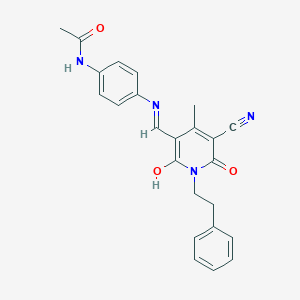 molecular formula C24H22N4O3 B490117 N-(4-{[(5-cyano-4-methyl-2,6-dioxo-1-(2-phenylethyl)-1,6-dihydro-3(2H)-pyridinylidene)methyl]amino}phenyl)acetamide 