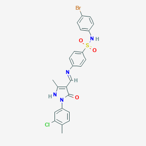 molecular formula C24H20BrClN4O3S B490127 N-(4-bromophenyl)-4-({[1-(3-chloro-4-methylphenyl)-3-methyl-5-oxo-1,5-dihydro-4H-pyrazol-4-ylidene]methyl}amino)benzenesulfonamide 