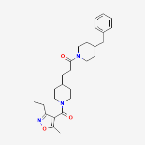 molecular formula C27H37N3O3 B4901559 4-benzyl-1-(3-{1-[(3-ethyl-5-methyl-4-isoxazolyl)carbonyl]-4-piperidinyl}propanoyl)piperidine 