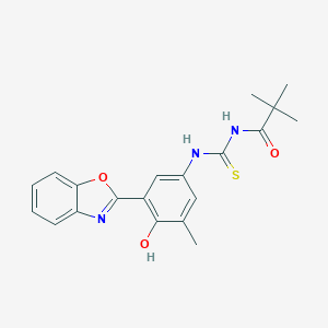 molecular formula C20H21N3O3S B490204 N-{[3-(1,3-benzoxazol-2-yl)-4-hydroxy-5-methylphenyl]carbamothioyl}-2,2-dimethylpropanamide 