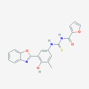 molecular formula C20H15N3O4S B490205 Thiourea, N-[3-(1,3-benzoxazol-2-yl)-4-hydroxy-5-methylphenyl]-N'-(2-furanylcarbonyl)- 