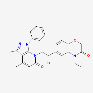 molecular formula C26H24N4O4 B4902796 6-[2-(3,4-Dimethyl-6-oxo-1-phenylpyrazolo[3,4-b]pyridin-7-yl)acetyl]-4-ethyl-1,4-benzoxazin-3-one 