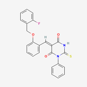 molecular formula C24H17FN2O3S B4902896 5-{2-[(2-fluorobenzyl)oxy]benzylidene}-1-phenyl-2-thioxodihydro-4,6(1H,5H)-pyrimidinedione 