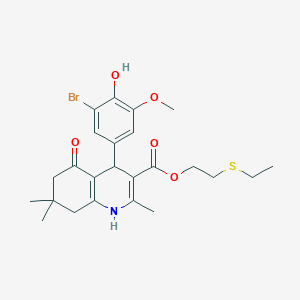 2-(Ethylsulfanyl)ethyl 4-(3-bromo-4-hydroxy-5-methoxyphenyl)-2,7,7-trimethyl-5-oxo-1,4,5,6,7,8-hexahydroquinoline-3-carboxylate