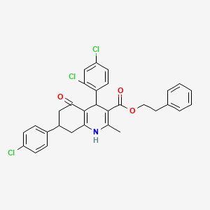 2-Phenylethyl 7-(4-chlorophenyl)-4-(2,4-dichlorophenyl)-2-methyl-5-oxo-1,4,5,6,7,8-hexahydroquinoline-3-carboxylate