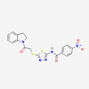 molecular formula C19H15N5O4S2 B4904022 N-(5-{[2-(2,3-dihydro-1H-indol-1-yl)-2-oxoethyl]thio}-1,3,4-thiadiazol-2-yl)-4-nitrobenzamide 