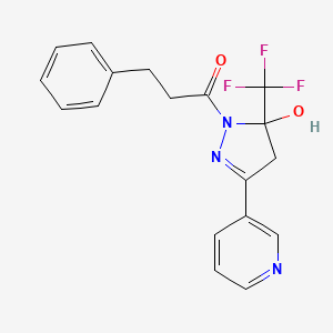 molecular formula C18H16F3N3O2 B4904046 1-[5-hydroxy-3-pyridin-3-yl-5-(trifluoromethyl)-4H-pyrazol-1-yl]-3-phenylpropan-1-one 