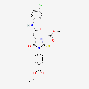 ethyl 4-[4-{2-[(4-chlorophenyl)amino]-2-oxoethyl}-3-(2-methoxy-2-oxoethyl)-5-oxo-2-thioxo-1-imidazolidinyl]benzoate