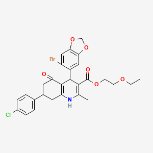 2-Ethoxyethyl 4-(6-bromo-1,3-benzodioxol-5-yl)-7-(4-chlorophenyl)-2-methyl-5-oxo-1,4,5,6,7,8-hexahydroquinoline-3-carboxylate