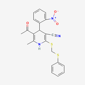 5-Acetyl-6-methyl-4-(2-nitrophenyl)-2-(phenylsulfanylmethylsulfanyl)-1,4-dihydropyridine-3-carbonitrile