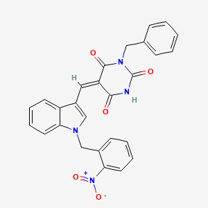 (5E)-1-benzyl-5-[[1-[(2-nitrophenyl)methyl]indol-3-yl]methylidene]-1,3-diazinane-2,4,6-trione