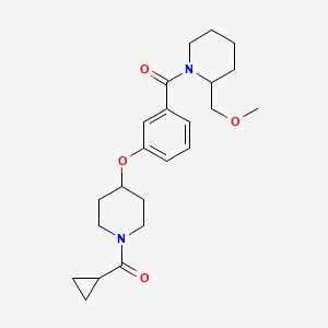 molecular formula C23H32N2O4 B4905874 1-(3-{[1-(cyclopropylcarbonyl)-4-piperidinyl]oxy}benzoyl)-2-(methoxymethyl)piperidine 