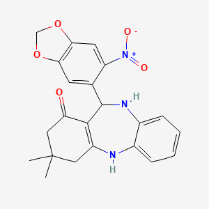 molecular formula C22H21N3O5 B4905962 3,3-dimethyl-11-(6-nitro-1,3-benzodioxol-5-yl)-2,3,4,5,10,11-hexahydro-1H-dibenzo[b,e][1,4]diazepin-1-one 