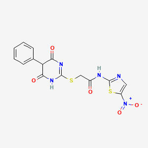 2-[(4,6-dioxo-5-phenyl-1,4,5,6-tetrahydro-2-pyrimidinyl)thio]-N-(5-nitro-1,3-thiazol-2-yl)acetamide