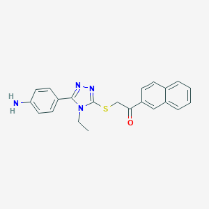 molecular formula C22H20N4OS B490613 2-{[5-(4-aminophenyl)-4-ethyl-4H-1,2,4-triazol-3-yl]sulfanyl}-1-(2-naphthyl)ethanone CAS No. 500265-84-9