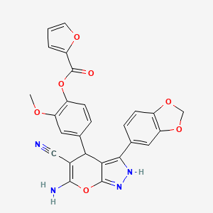 4-[6-amino-3-(1,3-benzodioxol-5-yl)-5-cyano-1,4-dihydropyrano[2,3-c]pyrazol-4-yl]-2-methoxyphenyl 2-furoate