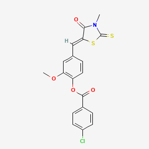 molecular formula C19H14ClNO4S2 B4907033 2-methoxy-4-[(3-methyl-4-oxo-2-thioxo-1,3-thiazolidin-5-ylidene)methyl]phenyl 4-chlorobenzoate 