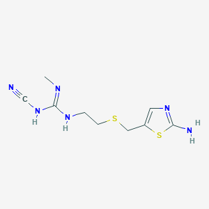 molecular formula C9H14N6S2 B049074 N-Cyano-N'-methyl-N''-(2-((2-amino-5-thiazolyl)methylthio)ethyl)guanidine CAS No. 120399-29-3