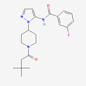 molecular formula C21H27FN4O2 B4907851 N-{1-[1-(3,3-dimethylbutanoyl)-4-piperidinyl]-1H-pyrazol-5-yl}-3-fluorobenzamide 