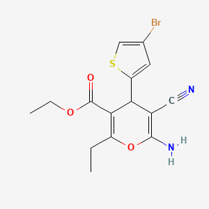 molecular formula C15H15BrN2O3S B4908036 ethyl 6-amino-4-(4-bromothiophen-2-yl)-5-cyano-2-ethyl-4H-pyran-3-carboxylate 