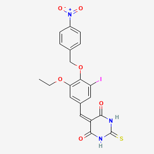 5-[[3-Ethoxy-5-iodo-4-[(4-nitrophenyl)methoxy]phenyl]methylidene]-2-sulfanylidene-1,3-diazinane-4,6-dione