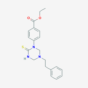 4-[5-(2-Phenylethyl)-2-sulfanylidene-1,3,5-triazinan-1-yl]benzoic acid ethyl ester