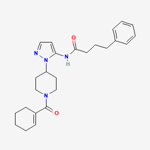 molecular formula C25H32N4O2 B4908730 N-{1-[1-(1-cyclohexen-1-ylcarbonyl)-4-piperidinyl]-1H-pyrazol-5-yl}-4-phenylbutanamide 