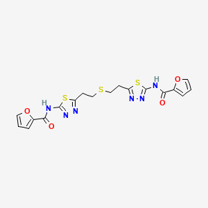 molecular formula C18H16N6O4S3 B4908743 N-[5-[2-[2-[5-(furan-2-carbonylamino)-1,3,4-thiadiazol-2-yl]ethylsulfanyl]ethyl]-1,3,4-thiadiazol-2-yl]furan-2-carboxamide 