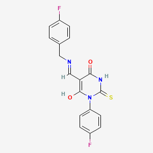 1-(4-Fluorophenyl)-5-[(4-fluorophenyl)methyliminomethyl]-6-hydroxy-2-sulfanylidenepyrimidin-4-one