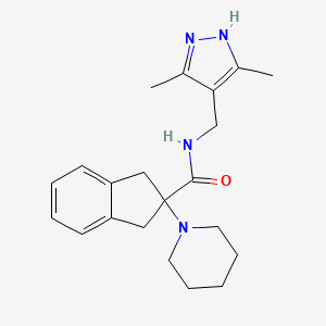 molecular formula C21H28N4O B4909087 N-[(3,5-dimethyl-1H-pyrazol-4-yl)methyl]-2-piperidin-1-yl-1,3-dihydroindene-2-carboxamide 