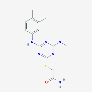 molecular formula C15H20N6OS B4909275 2-({4-(dimethylamino)-6-[(3,4-dimethylphenyl)amino]-1,3,5-triazin-2-yl}thio)acetamide 