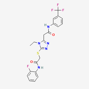 molecular formula C21H19F4N5O2S B4909349 2-[4-ethyl-5-({2-[(2-fluorophenyl)amino]-2-oxoethyl}sulfanyl)-4H-1,2,4-triazol-3-yl]-N-[3-(trifluoromethyl)phenyl]acetamide 