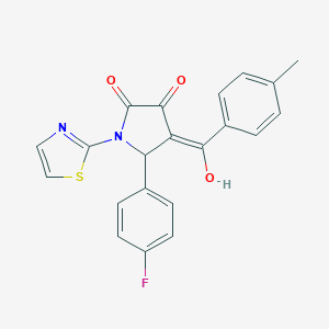 molecular formula C21H15FN2O3S B490939 5-(4-fluorophenyl)-3-hydroxy-4-(4-methylbenzoyl)-1-(1,3-thiazol-2-yl)-1,5-dihydro-2H-pyrrol-2-one CAS No. 374697-83-3