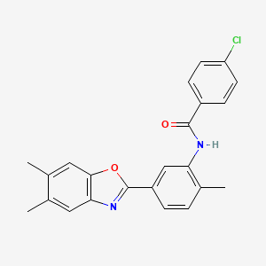 4-chloro-N-[5-(5,6-dimethyl-1,3-benzoxazol-2-yl)-2-methylphenyl]benzamide